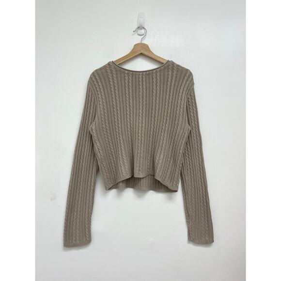 Vintage Express Cable Knit Neutral Boxy Cropped Classic Cotton Sweater - Medium - Picture 1 of 10